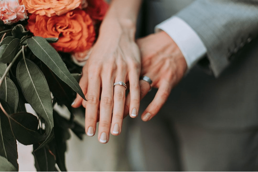 male and female hands with rings